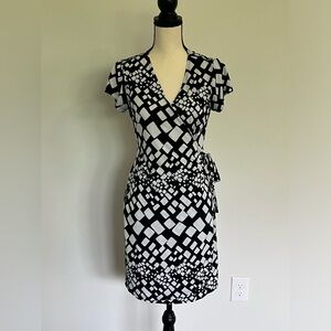 Black and white wrap dress